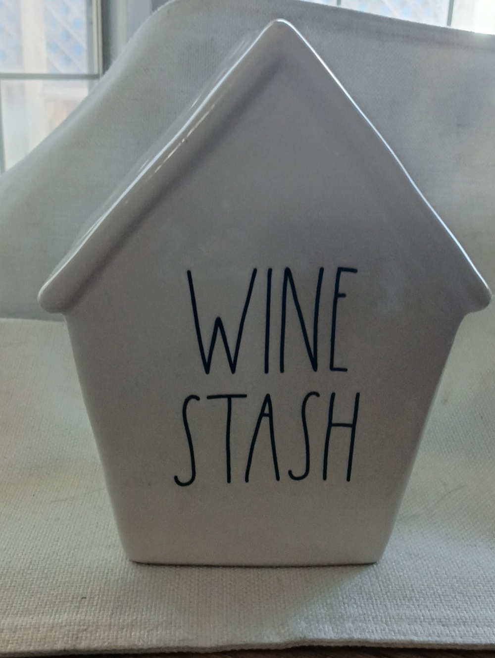 Rae Dunn White Ceramic Decorative Houseware Wine Stash Piggy Bank EUC